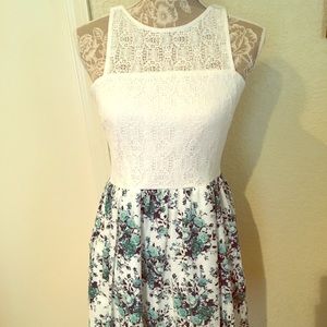 White summer dress with blue and green flowers